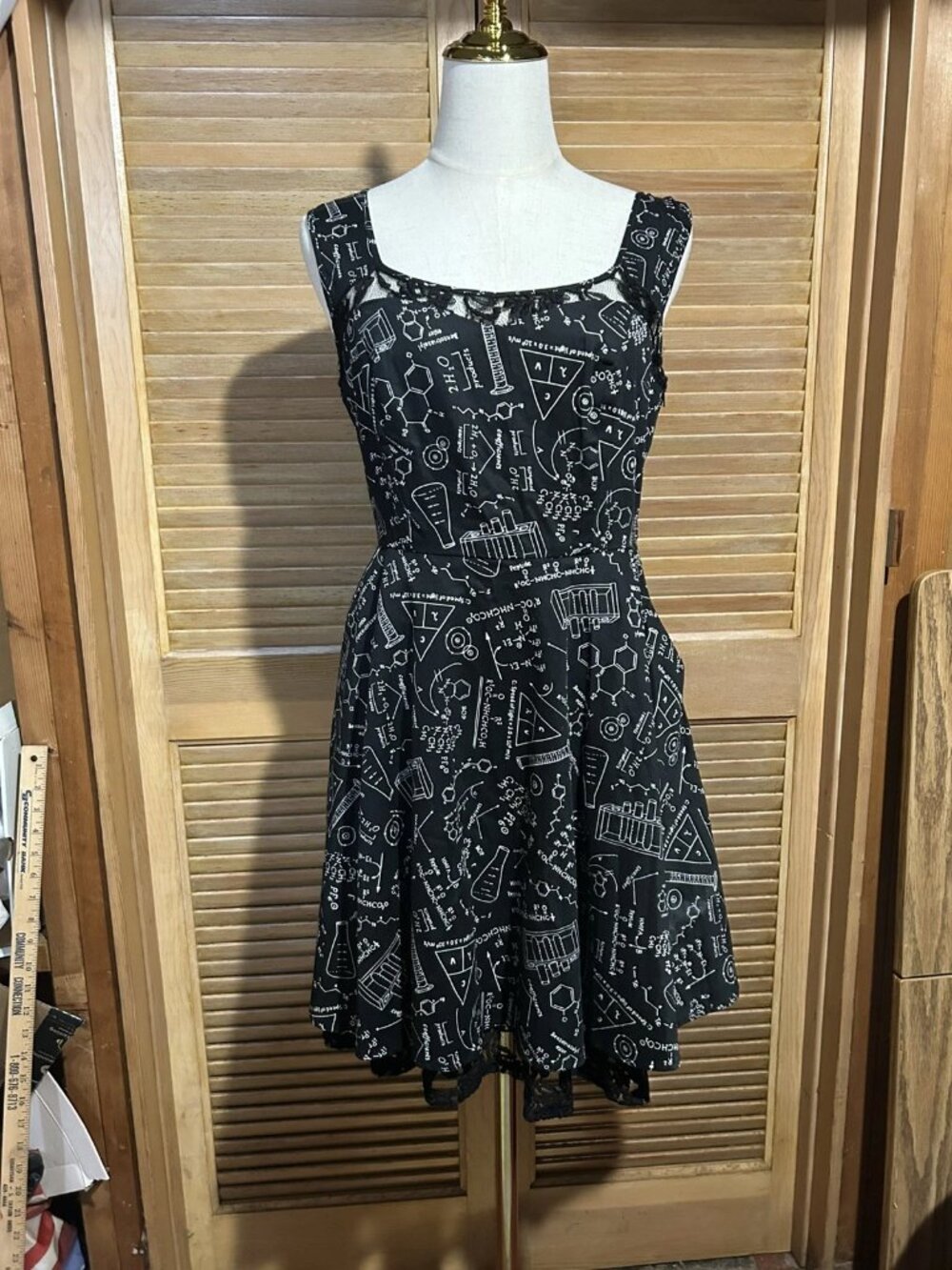 Hot Topic Fit & Flare Dress M Black Science Chemistry Print Lace Up Back